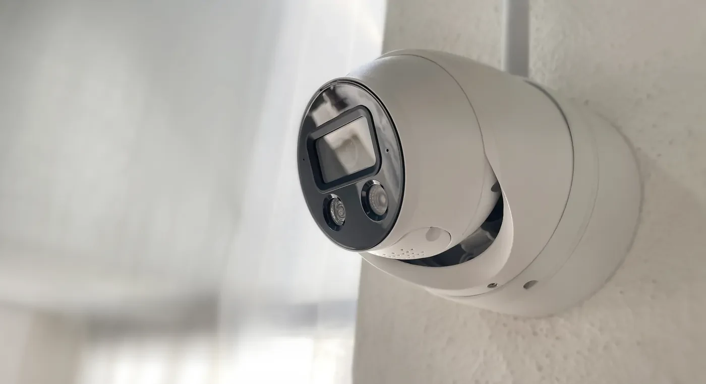 Caméra dôme installée en intérieur.